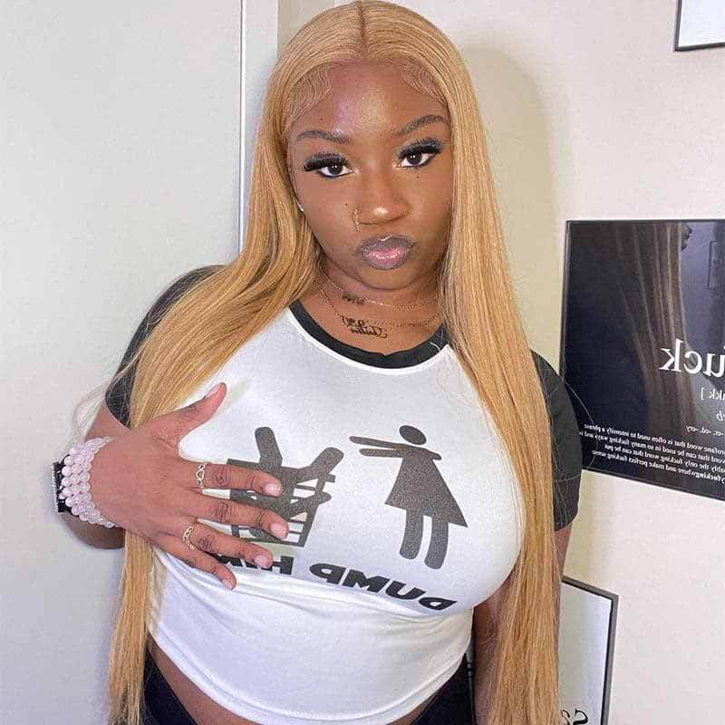 ALIGLOSSY 250 Density Honey Blonde 13x4 HD Transparent Straight Lace Front Wig