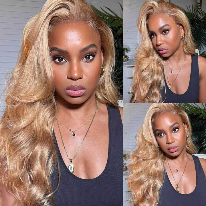 ALIGLOSSY #27 Honey Blonde 13x4 Glueless Body Wave Lace Front Wig HD Transparent Lace Human Hair Wigs