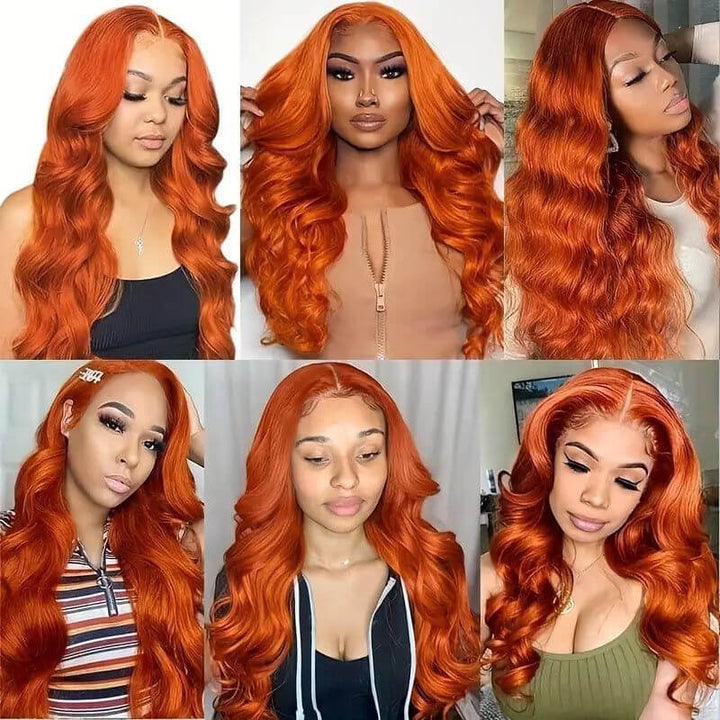 ALIGLOSSY Ginger Color 13x6 HD Transparent Body Wave Lace Front Wig 13x4 Lace Straight Human Hair Wigs