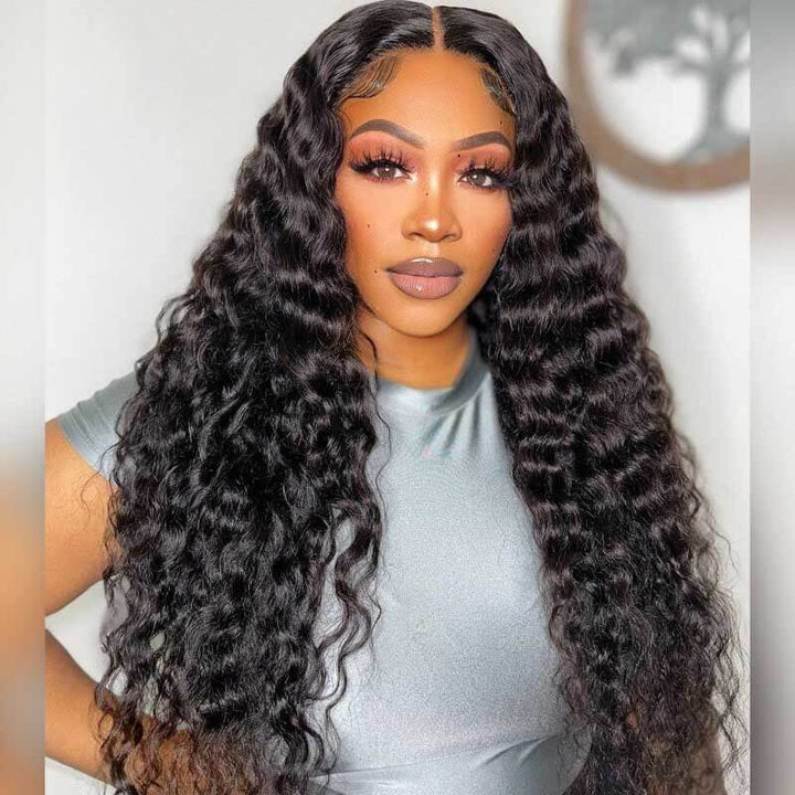 ALIGLOSSY 4x4 180% Density Pre Cut Wear Go Glueless Loose Deep Wave Human Hair Wig