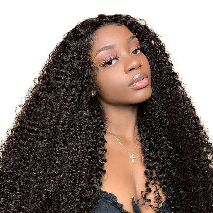 ALIGLOSSY 13x4 Glueless Kinky Curly Human Hair HD Lace Front Wig