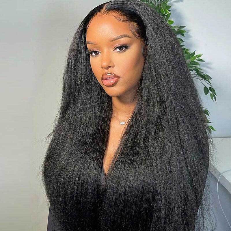 ALIGLOSSY 13x4 Glueless Kinky Straight Lace Front Human Hair Wigs