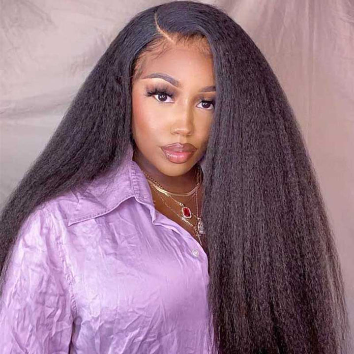 ALIGLOSSY 13x4 Glueless Kinky Straight Lace Front Human Hair Wigs
