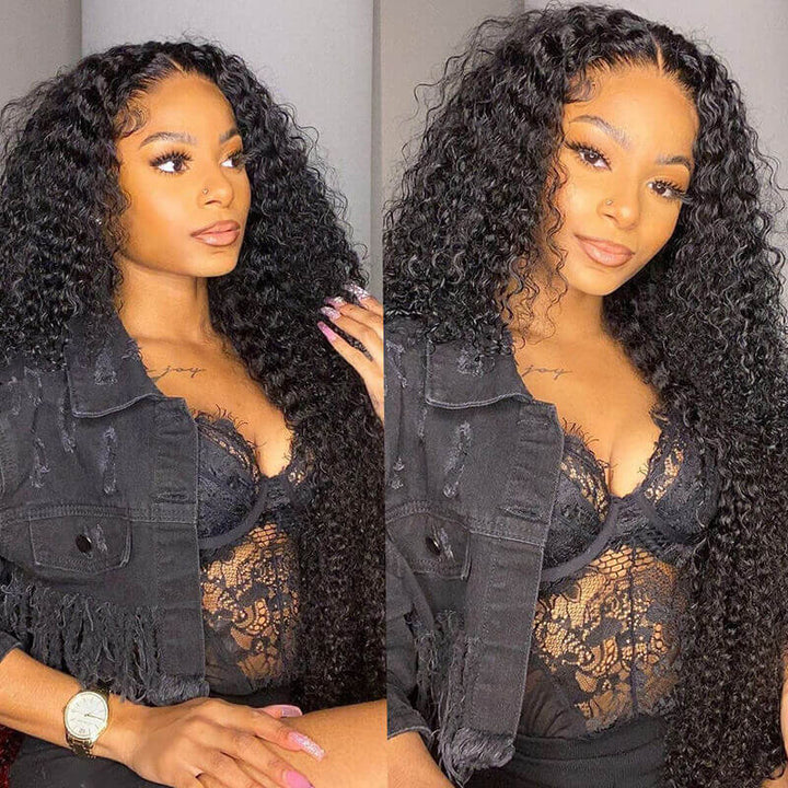 ALIGLOSSY 13x4 HD Transparent Kinky Curly Wig 200% 250% Human Hair Wigs