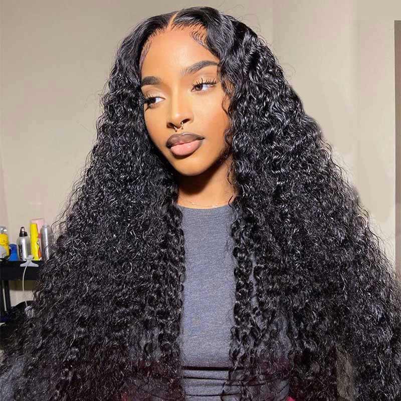 ALIGLOSSY 4x4 13x4 HD Transparent Lace Front Deep Wave Human Hair Wig