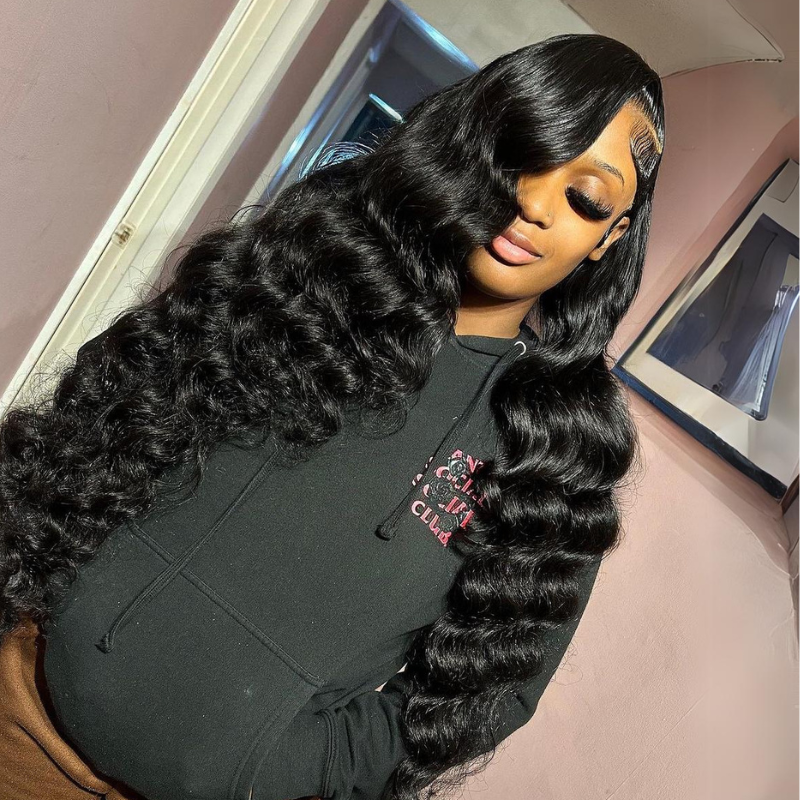 ALIGLOSSY 30 32 34 36 38 Inch Wand Curl Loose Deep Wave Hair Wig 13x4 13x6 Lace Frontal Human Hair Wigs