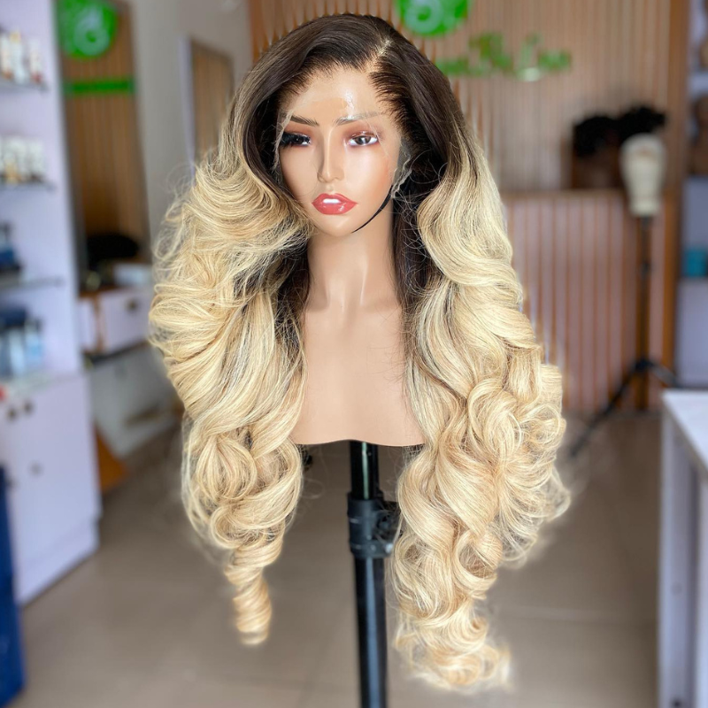 Aliglossy Ombre Dark Brown Blonde Wig Balayage Light Brown On Blonde Highlights 13x4 Lace Front Human Hair Wigs