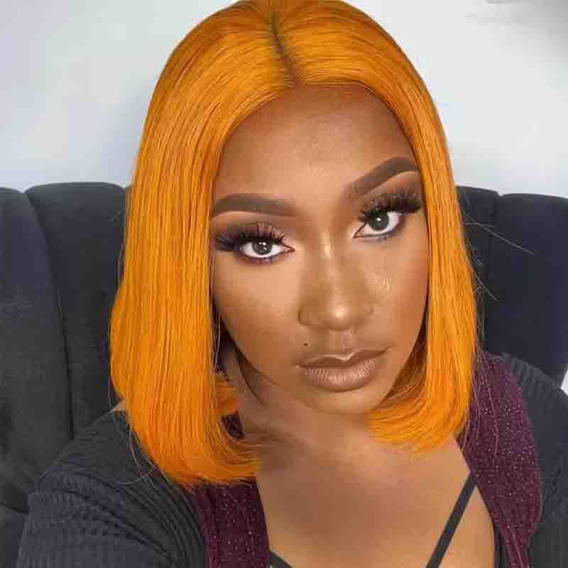 ALIGLOSSY 13X4 HD Transparent Lace Ginger Bob Straight Human Hair Wigs