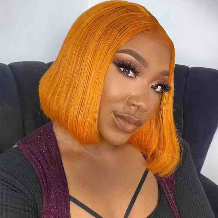 ALIGLOSSY 13X4 HD Transparent Lace Ginger Bob Straight Human Hair Wigs
