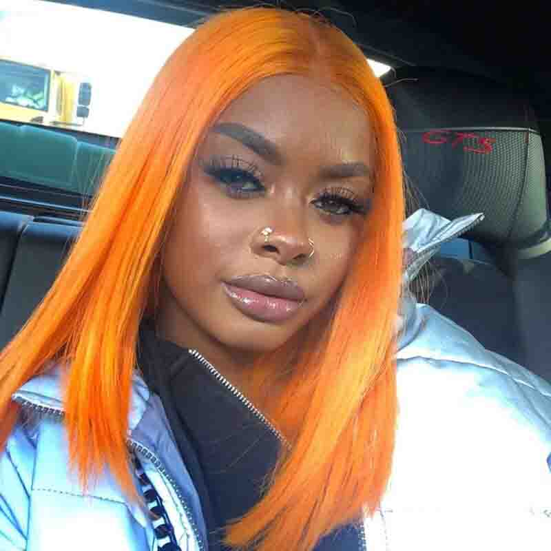 ALIGLOSSY 13X4 HD Transparent Orange Ginger Bob Straight Lace Front Human Hair Wigs