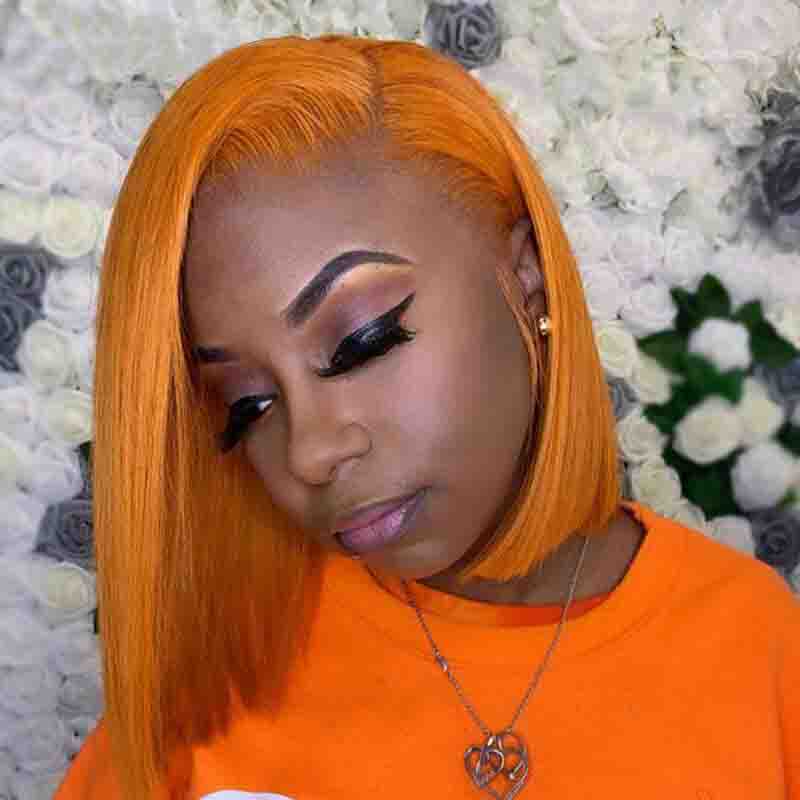 ALIGLOSSY 13X4 HD Transparent Orange Ginger Bob Straight Lace Front Human Hair Wigs