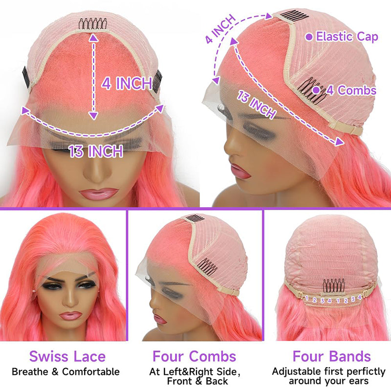 ALIGLOSSY Pink Color 13x4 Lace Front Straight Human Hair Wig HD Transparent Lace Human Hair Wigs