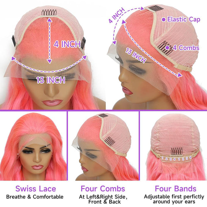 ALIGLOSSY 250 Density Pink Wig 13x4 Lace Front Straight Human Hair Weave Wigs