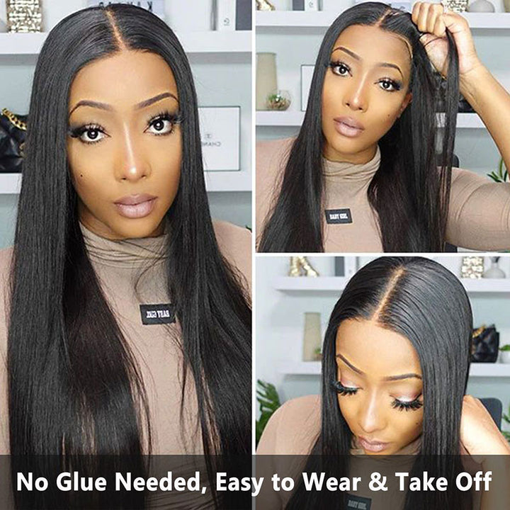 ALIGLOSSY Pre Cut Wear Go Glueless Straight Lace Front Wigs 180% Density