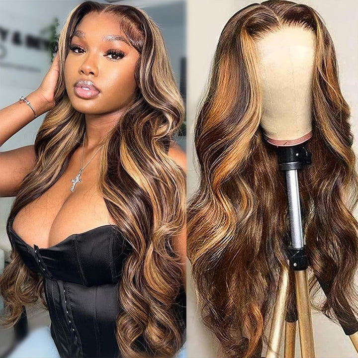 ALIGLOSSY Glueless Wear Go 5x5 4x4 Pre Cut Lace Wig P4/27 Highlight Body Wave HD Lace Closure Wig Beginner Friendly