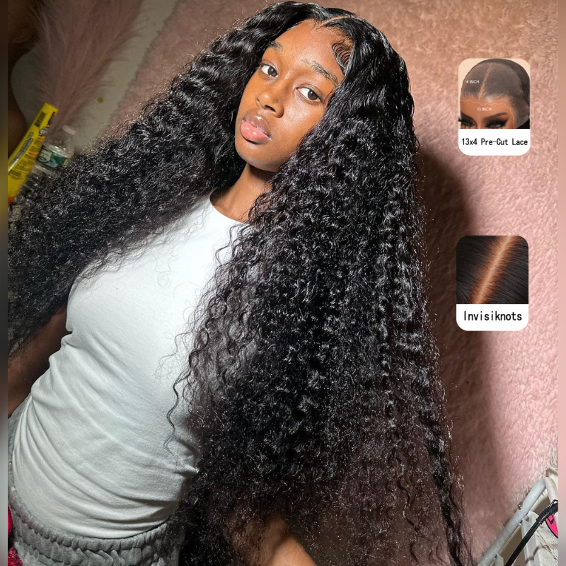 ALIGLOSSY Pre Plucked Bleached Knots Pre Everything 7x5 13x4 Lace Front Deep Wave Human Hair Wigs