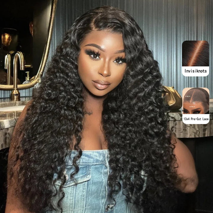 ALIGLOSSY Pre Cut Pre Plucked Pre Bleached Glueless Beginner Friendly 13x4 Lace Front Wet Wavy Pre Everything Human Hair Wigs