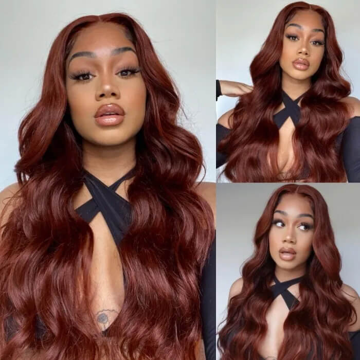 ALIGLOSSY 13X4 Reddish Brown HD Transparent Body Wave Lace Front Wig