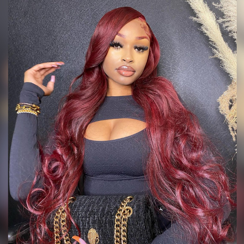 ALIGLOSSY 250 Density Reddish Brown 30 32 34 36 Inch 13x4 Lace Frontal Body Wave Human Hair Wig