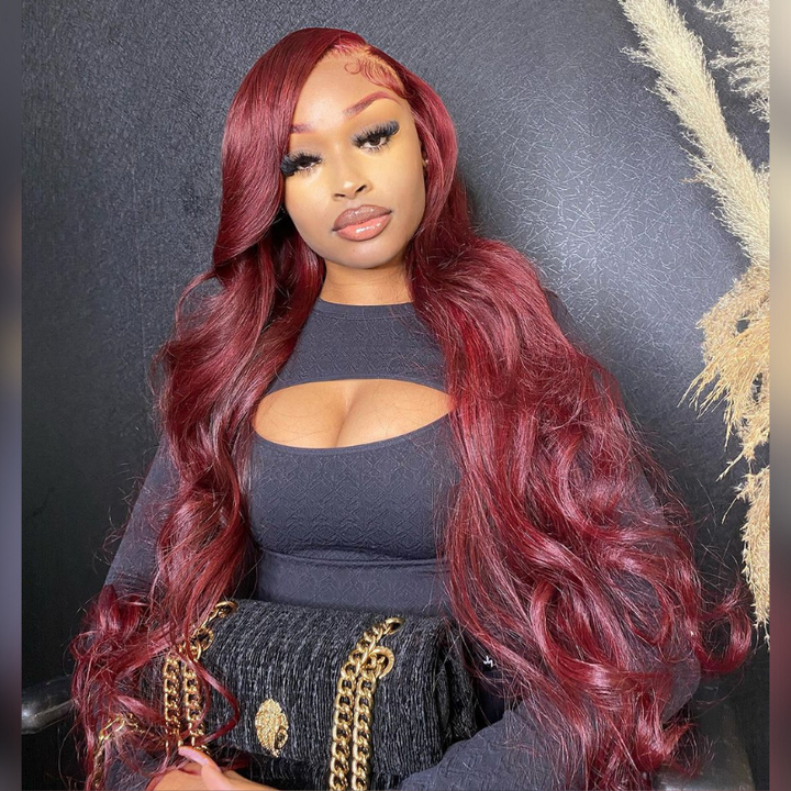 ALIGLOSSY 250 Density Reddish Brown 30 32 34 36 Inch 13x4 Lace Frontal Body Wave Human Hair Wig