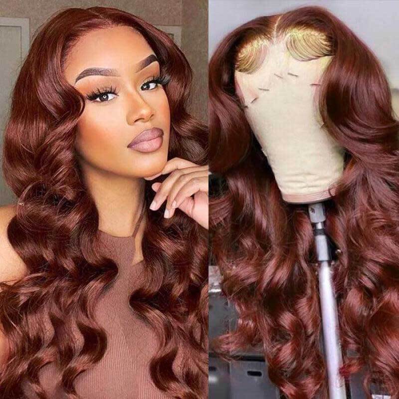 ALIGLOSSY Reddish Brown 13x4 HD Glueless Body Wave Lace Front Wig