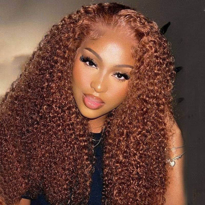 ALIGLOSSY Reddish Brown Color 13x6 HD Transparent Deep Wave Lace Front Wig 13x4 Lace Human Hair Wigs