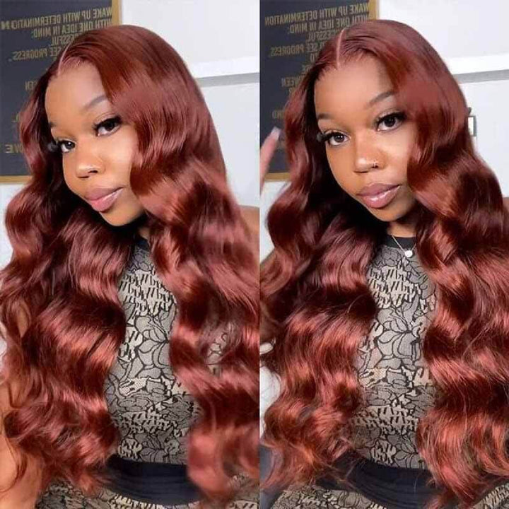 ALIGLOSSY 13X4 Reddish Brown HD Transparent Body Wave Lace Front Wig
