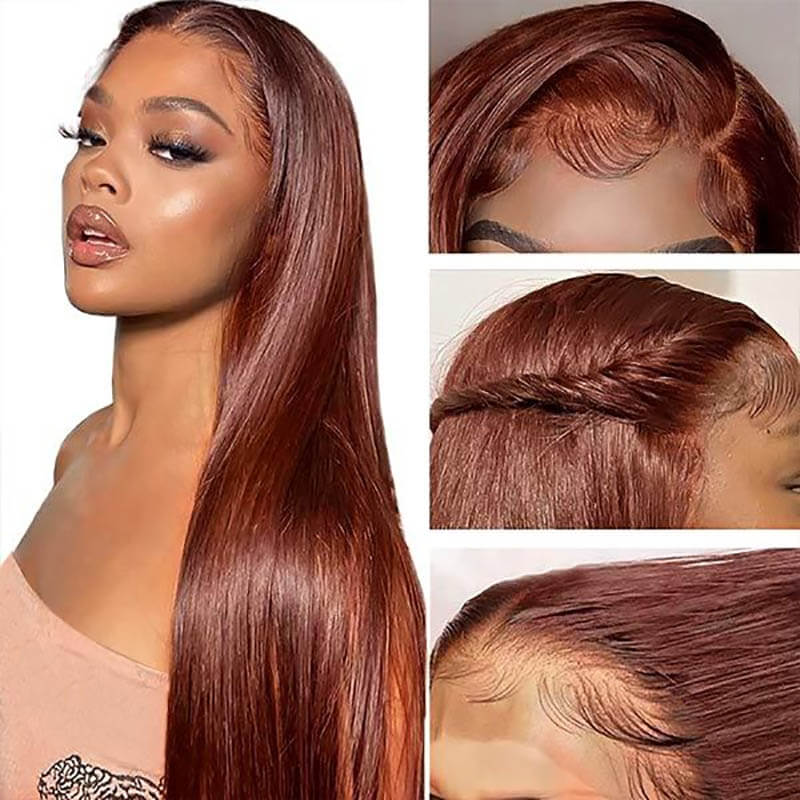 ALIGLOSSY Reddish Brown 13*6 Transparent Straight Hair Lace Front Wig 13x4  Human Hair Wigs