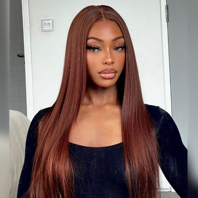 ALIGLOSSY Reddish Brown #33 Color 4x4 13x4 HD Transparent Straight Lace Front Human Hair Wigs
