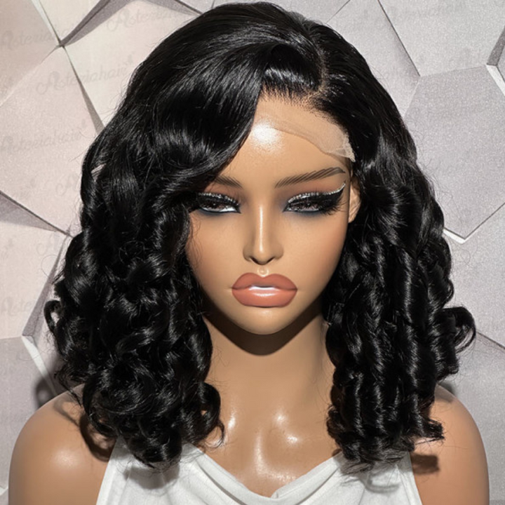 ALIGLOSSY Bouncy Full Thick Side Part Glueless Loose Wave Wig 300% Density 13x4 Lace Frontal Human Hair Wigs