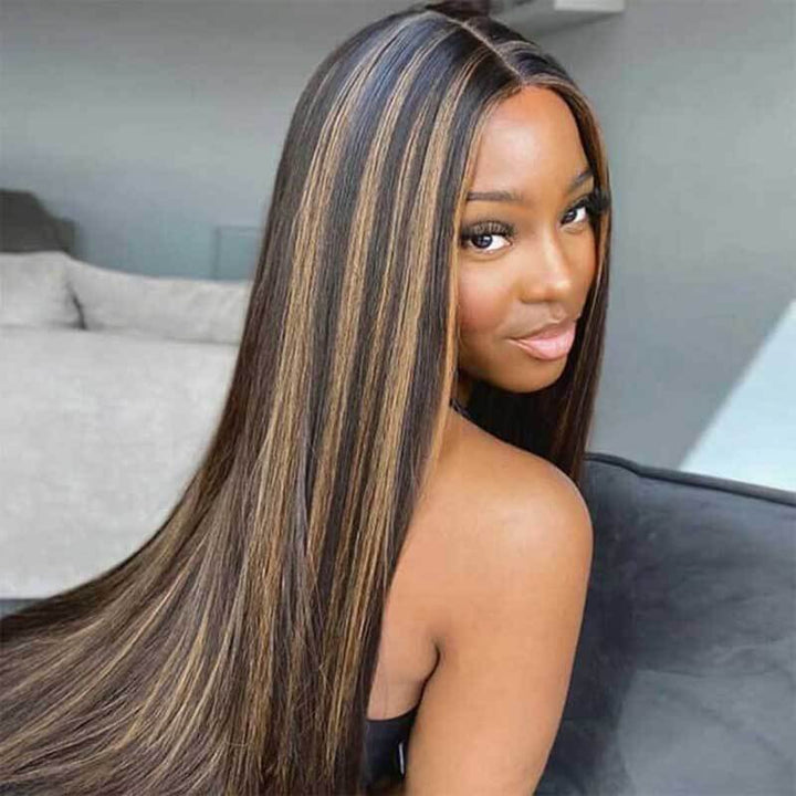 ALIGLOSSY 1B/30 Highlight 13x4 Glueless Straight Hair Lace Front Wig