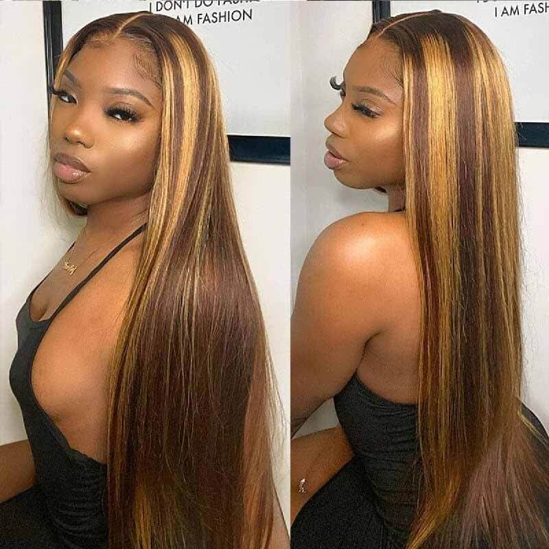 ALIGLOSSY 200 250 Density 13x4 HD Lace Front P4/27 Highlight Straight Hair Wig