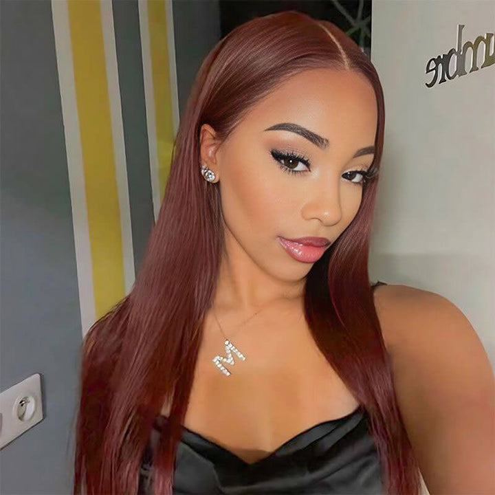 ALIGLOSSY Reddish Brown 13*6 Transparent Straight Hair Lace Front Wig 13x4  Human Hair Wigs
