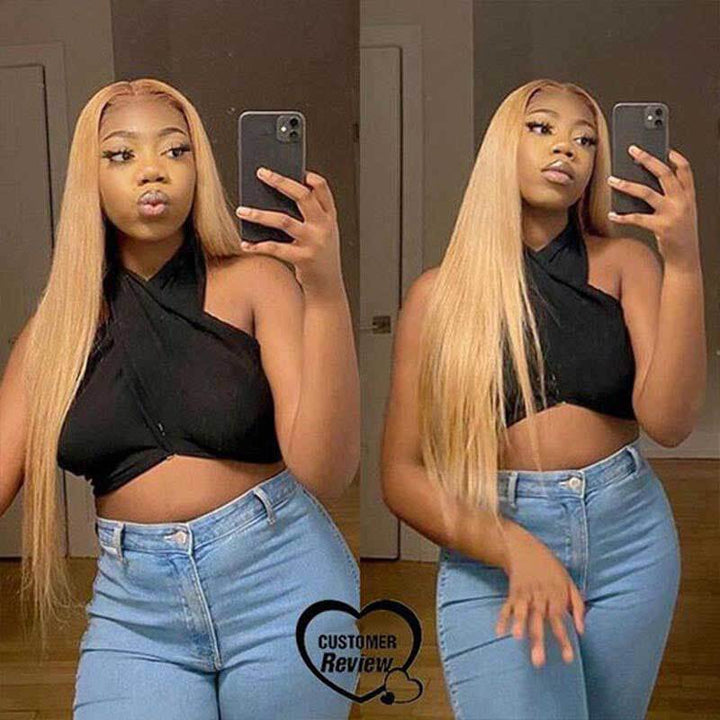 ALIGLOSSY #27 Honey Blonde 13x4 Glueless Straight Lace Front Wig HD Transparent Lace Human Hair Wigs