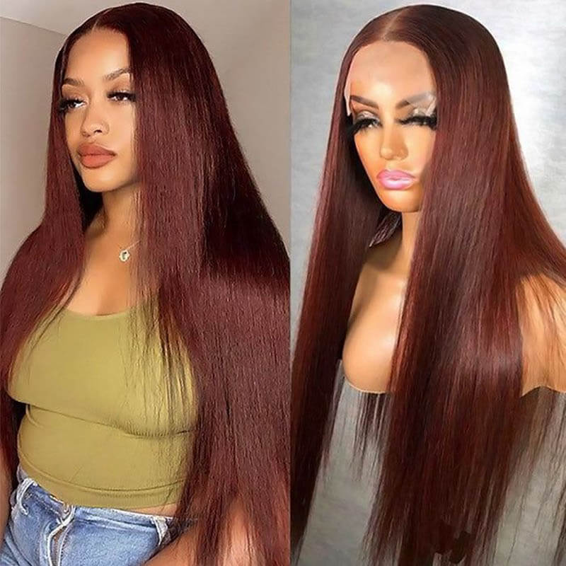 ALIGLOSSY Reddish Brown 13*6 Transparent Straight Hair Lace Front Wig 13x4  Human Hair Wigs