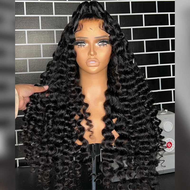 ALIGLOSSY  250 Density Wand Curls Ocaen Wave Wig 13x4 Lace Front Virgin Human Hair Wigs