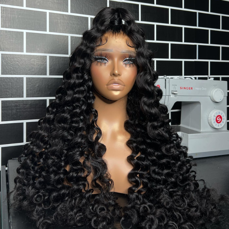 ALIGLOSSY  250 Density Wand Curls Ocaen Wave Wig 13x4 Lace Front Virgin Human Hair Wigs