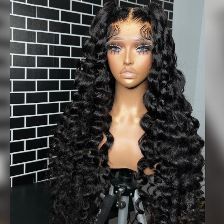 ALIGLOSSY  250 Density Wand Curls Ocaen Wave Wig 13x4 Lace Front Virgin Human Hair Wigs