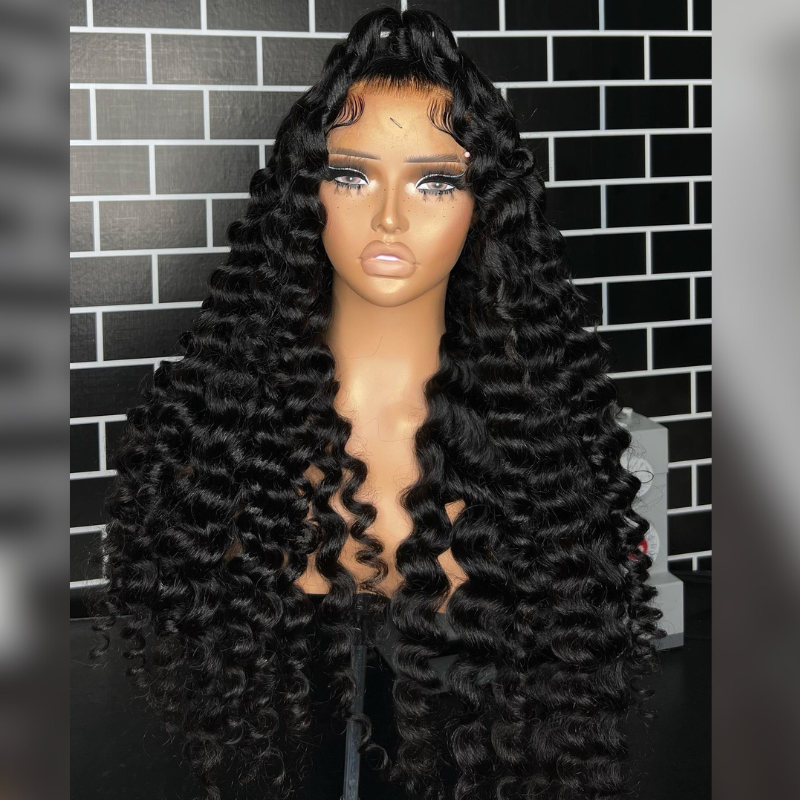 ALIGLOSSY  250 Density Wand Curls Ocaen Wave Wig 13x4 Lace Front Virgin Human Hair Wigs