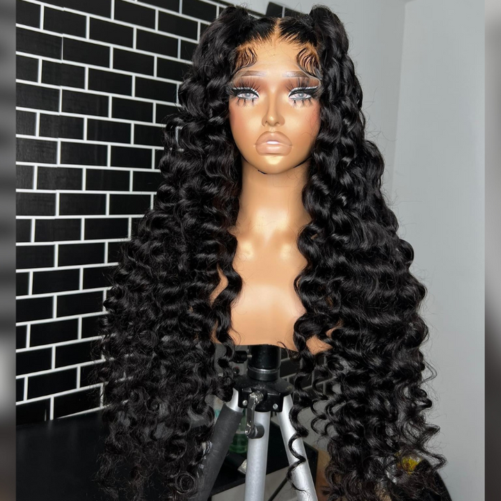 ALIGLOSSY  250 Density Wand Curls Ocaen Wave Wig 13x4 Lace Front Virgin Human Hair Wigs