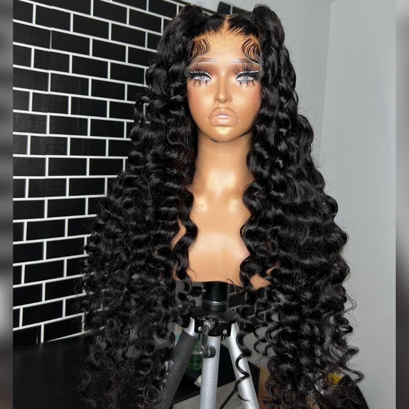 ALIGLOSSY  250 Density Wand Curls Ocaen Wave Wig 13x4 Lace Front Virgin Human Hair Wigs