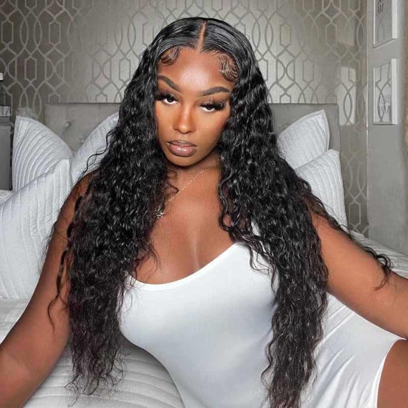 ALIGLOSSY 13x4 Transparent Glueless Water Wave Lace Front Hair Wigs