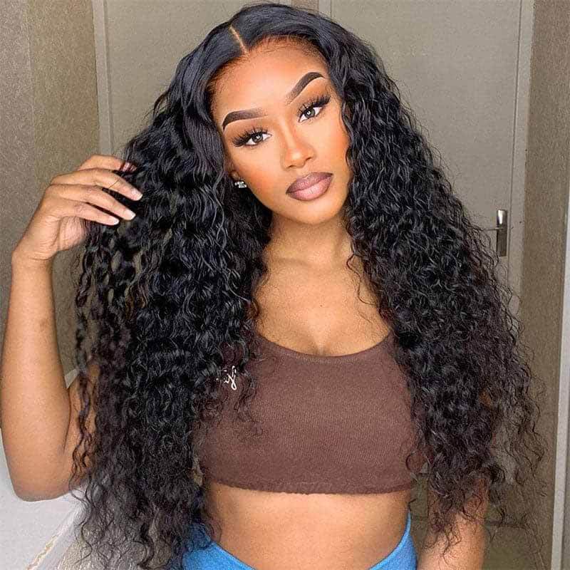 ALIGLOSSY 13x4 HD Transparent Water Wave Wig 200% 250% Density Lace Front Wigs