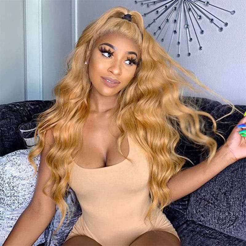 ALIGLOSSY 250 Density Honey Blonde 13x4 Transparent Lace Front Wig