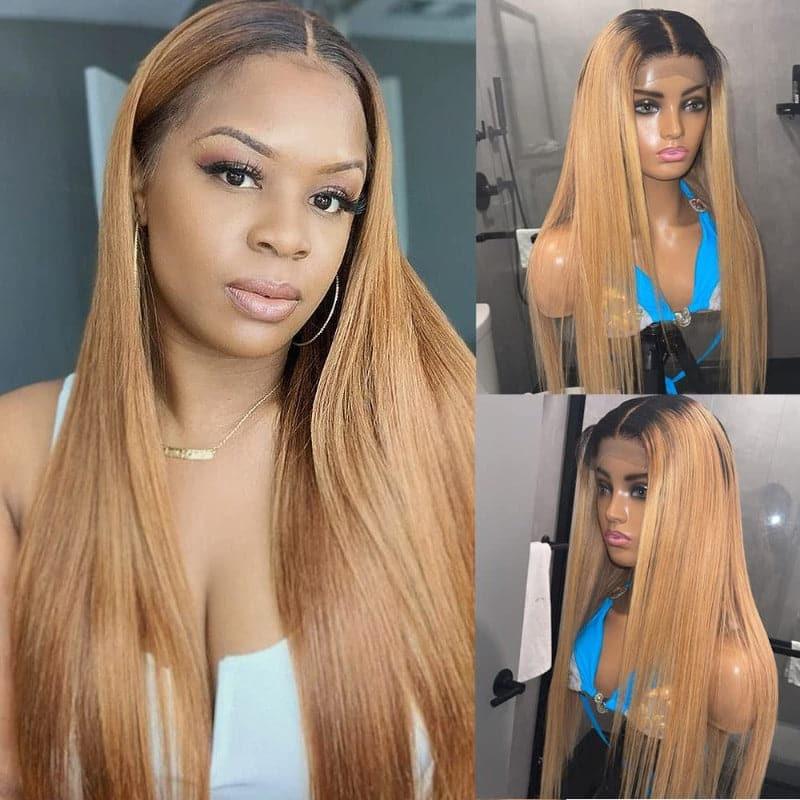 ALIGLOSSY Ombre Brown 1B/27 1B/30 Colored Hair 13x6 HD Lace Front Wig