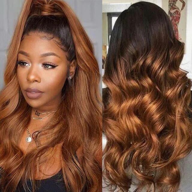 ALIGLOSSY Ombre Brown Color 1B/27 1B/30 13x6 Lace Front Body Wave Wig