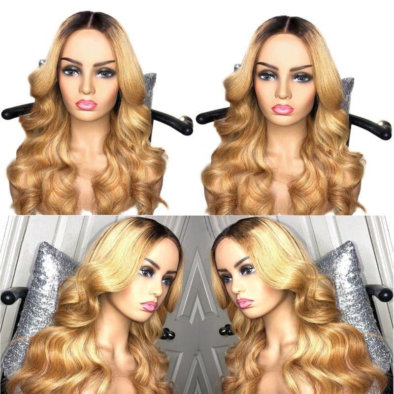 ALIGLOSSY Ombre Brown Color 1B/27 1B/30 13x6 Lace Front Body Wave Wig