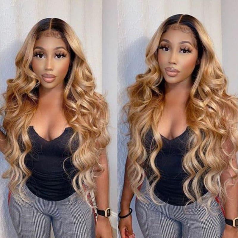 ALIGLOSSY Ombre Brown Color 1B/27 1B/30 13x6 Lace Front Body Wave Wig