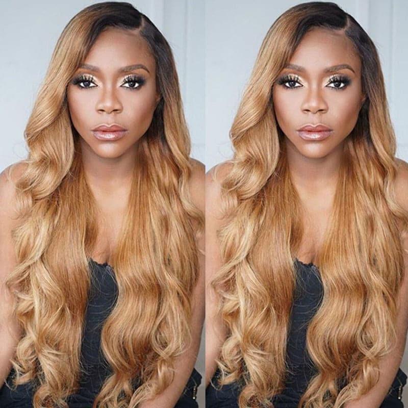 ALIGLOSSY Ombre Brown Color 1B/27 1B/30 13x6 Lace Front Body Wave Wig